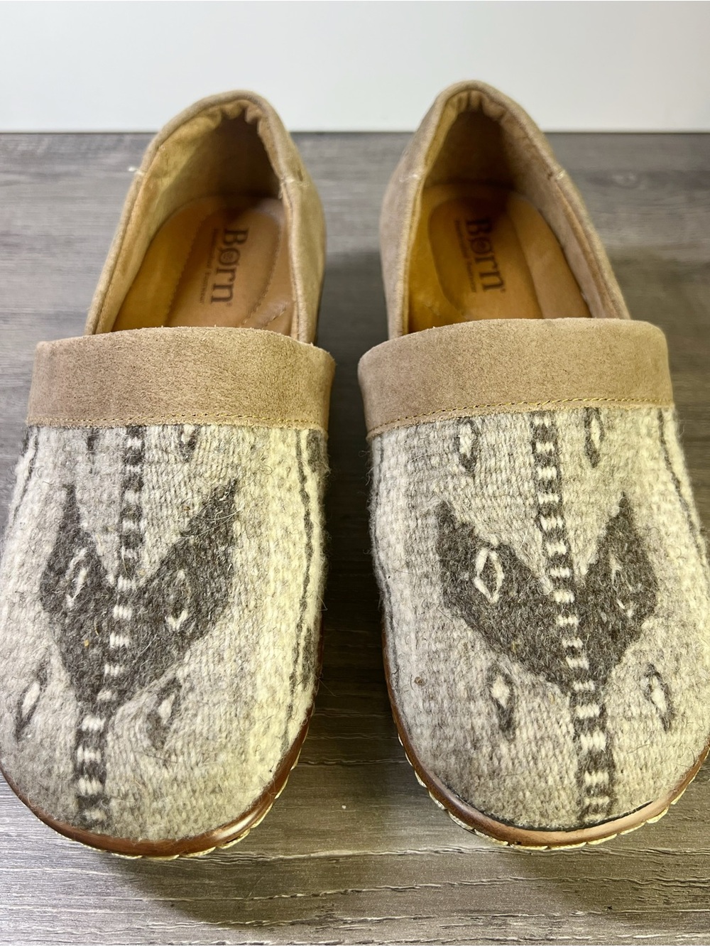 Born Beige Suede & Patterned Wool Clog Mules - Picture 3 of 9